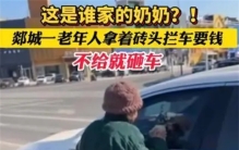 山东老人拿砖拦车 不给钱就砸车（坏人变老）