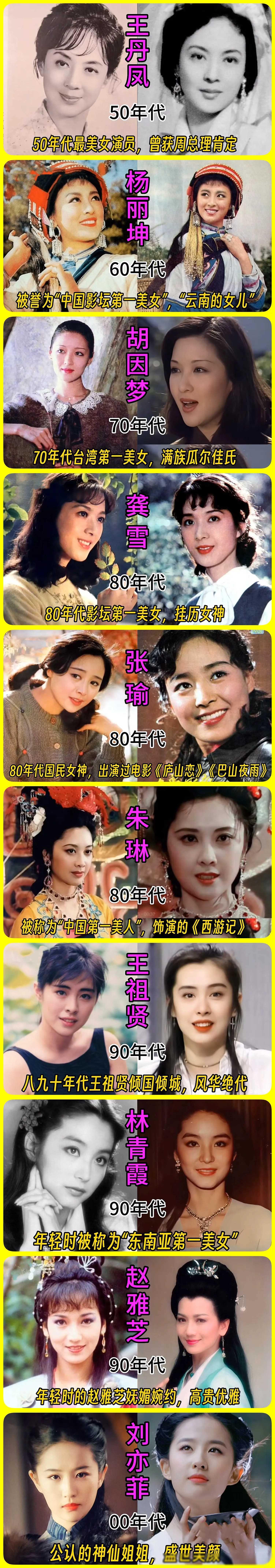 新中国十大美女榜，时光如水，重温50年代至今十大美女明星榜！