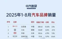 2025年1-8月汽车品牌累计销量榜TOP100，谁在引领车市风云？