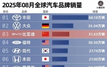 某些品牌慌不慌！8月全球汽车销量榜，比亚迪第3，吉利银河14
