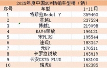 2025年“最畅销”的十大SUV：特斯拉Model Y排第一，瑞虎8进前十