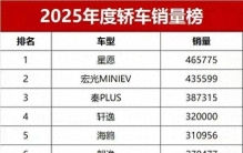 2025年最畅销的十大轿车：轩逸排第四，小米SU7排第八