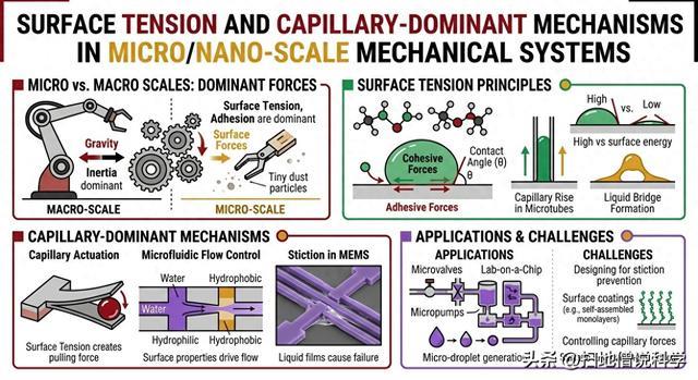 微纳尺度机械中的表面张力与毛细主导机制