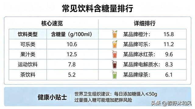 常见饮料含糖量排行：你的“快乐水”可能是“糖分炸弹”