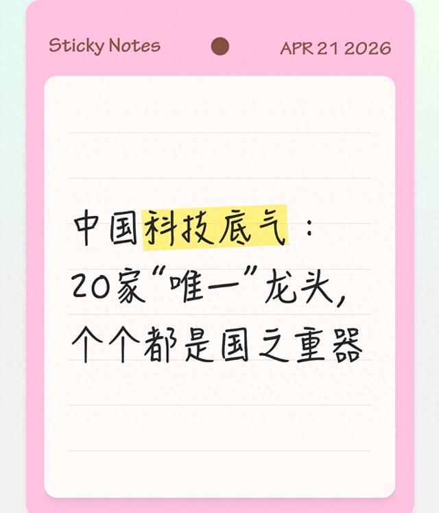 中国科技底气：20家“唯一”龙头，个个都是国之重器