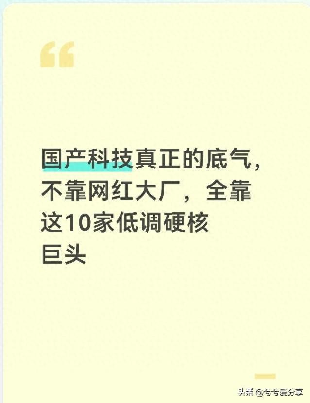 国产科技真正的底气,不靠网红大厂,全靠这10家低调硬核巨头