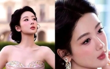 杨紫一坐下，副乳、法令纹和披肩压出的老气感，全被祖海高定首穿照得没处躲