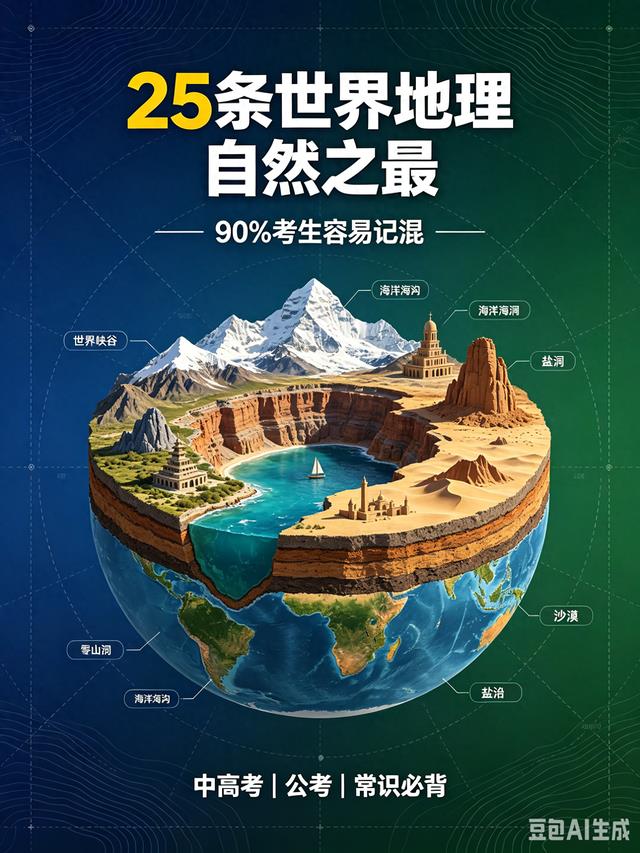 90%考生都容易记混的25条世界地理自然之最,考试极易丢分