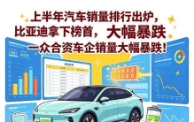 上半年汽车销量排行出炉，比亚迪拿榜首，合资车企销量大幅暴跌！