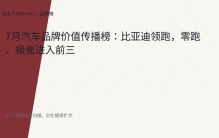 7月汽车品牌价值传播榜：比亚迪领跑，零跑、极氪进入前三
