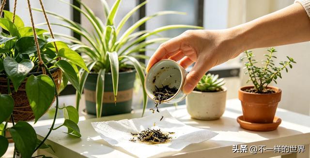 养花不用买肥料，一把剩茶叶埋花盆，不黄叶不烂根，花草越长越旺