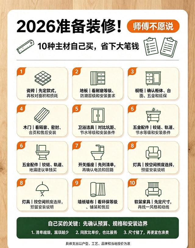 2026准备装修!师傅不愿说,10种主材自己买省下大笔钱
