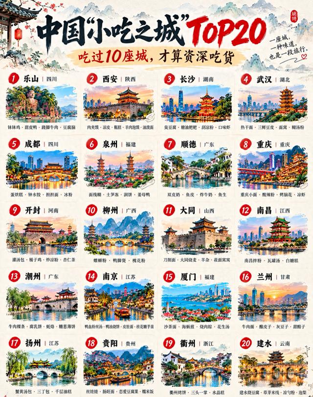 中国小吃之城TOP20榜单盘点，吃过10座，才算资深吃货