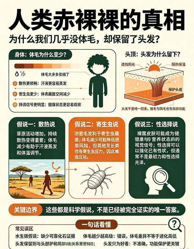人类赤裸裸的真相：我们为何全身几乎没有体毛，却保留了头发？